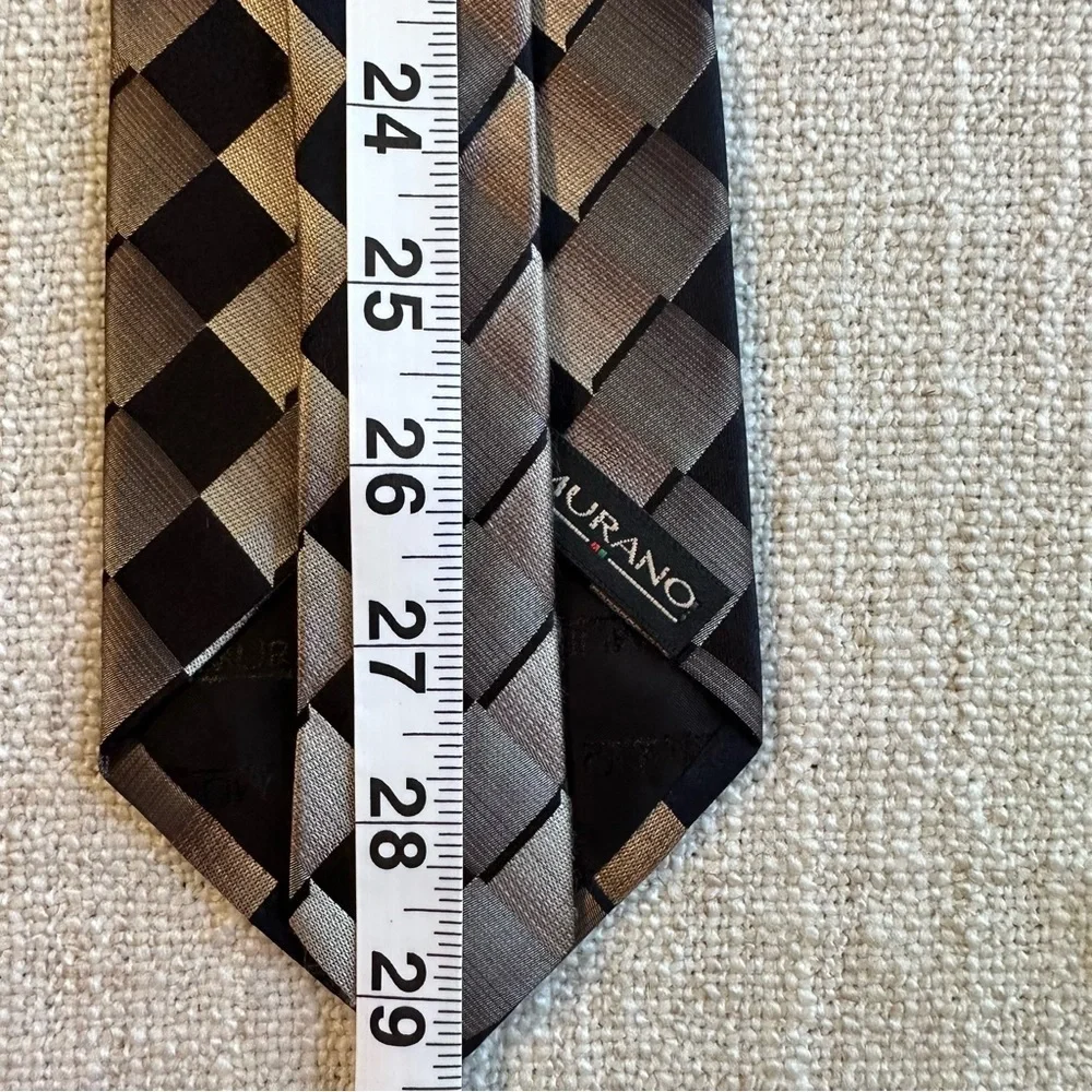 MURANO 100% Silk Tie Black Gray Tan Blocks Cubes Diamond Squares